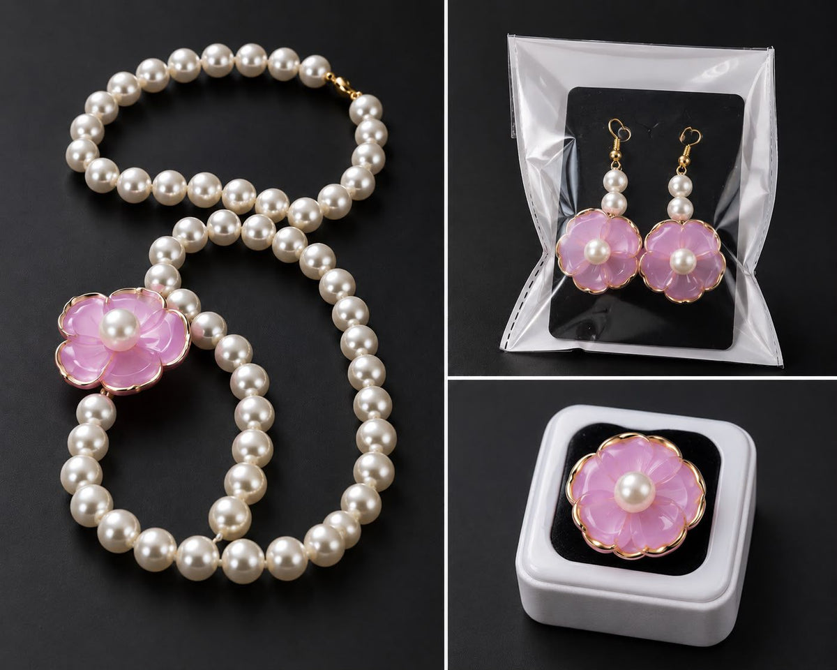 Lavender Floral Pearl Jewelry Set , 3 Piece  Accent Fashion Jewellery"