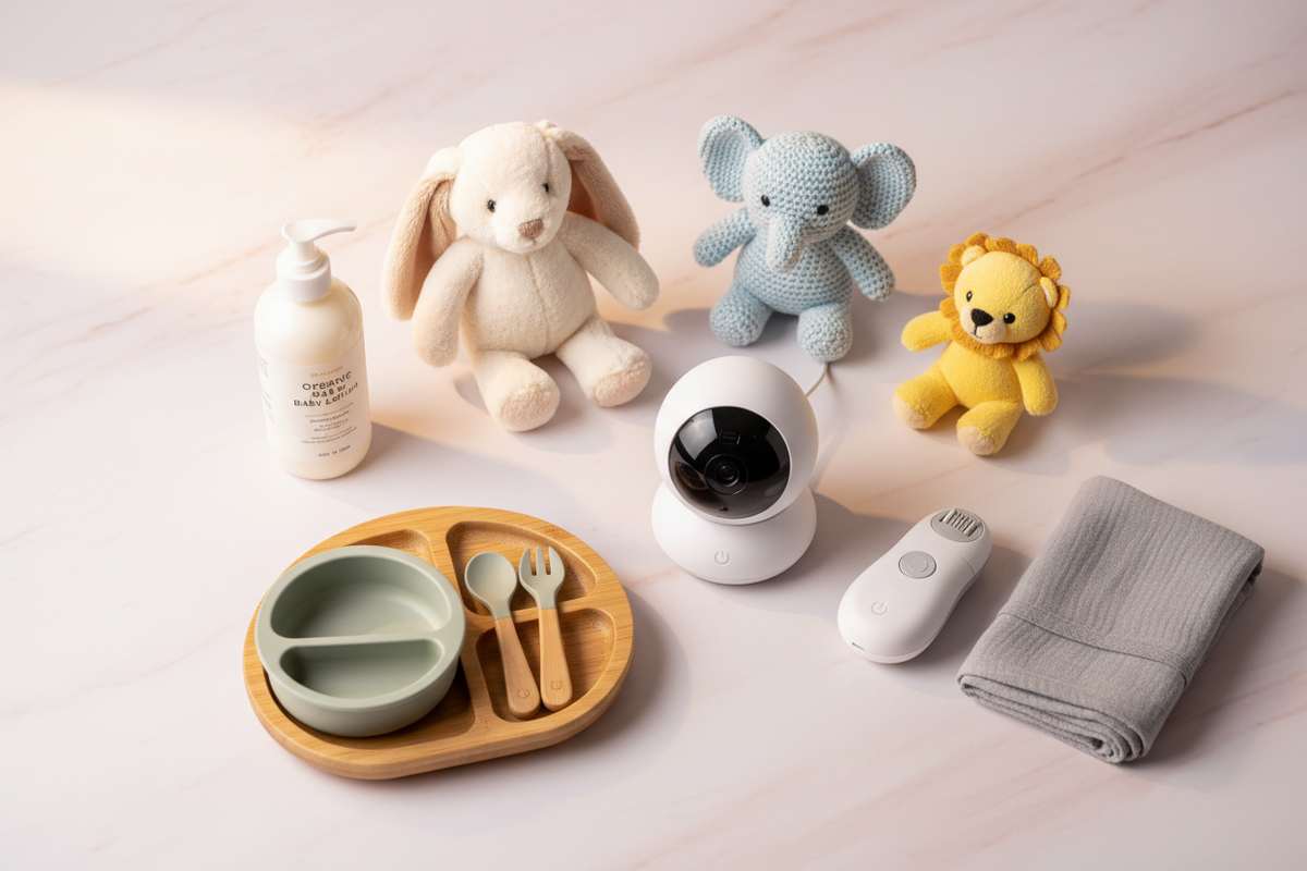Baby products flat lay