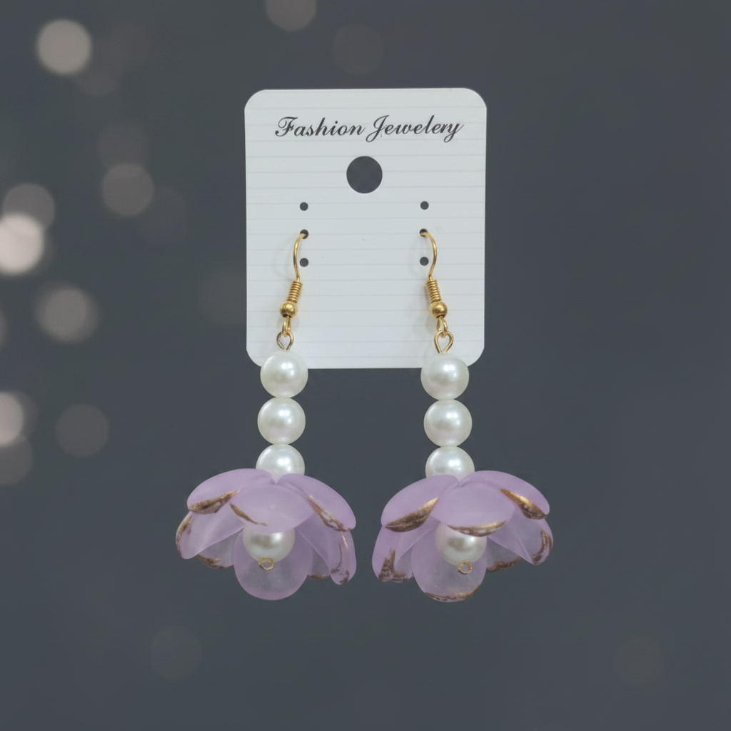 Lavender Flower Drop Earrings - 3D