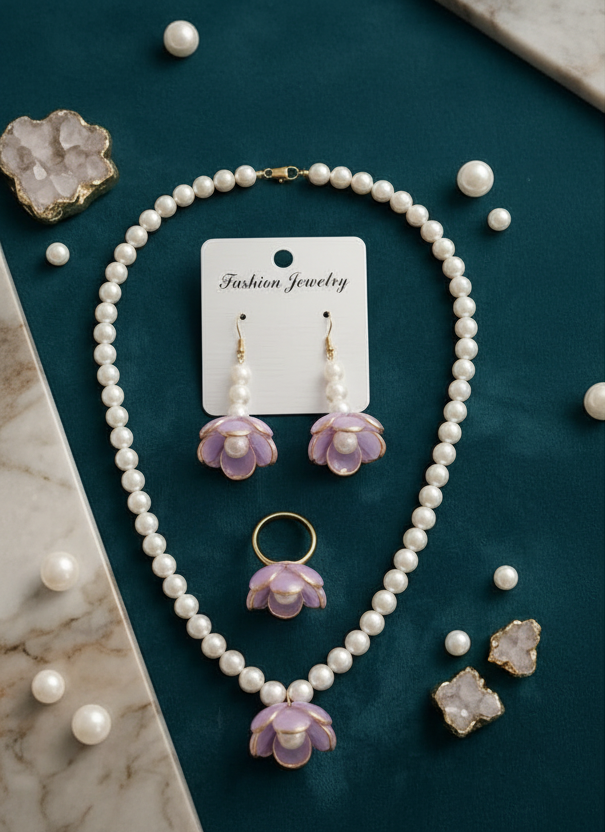 Lavender Pearl Jewelry Set - Complete Collection
